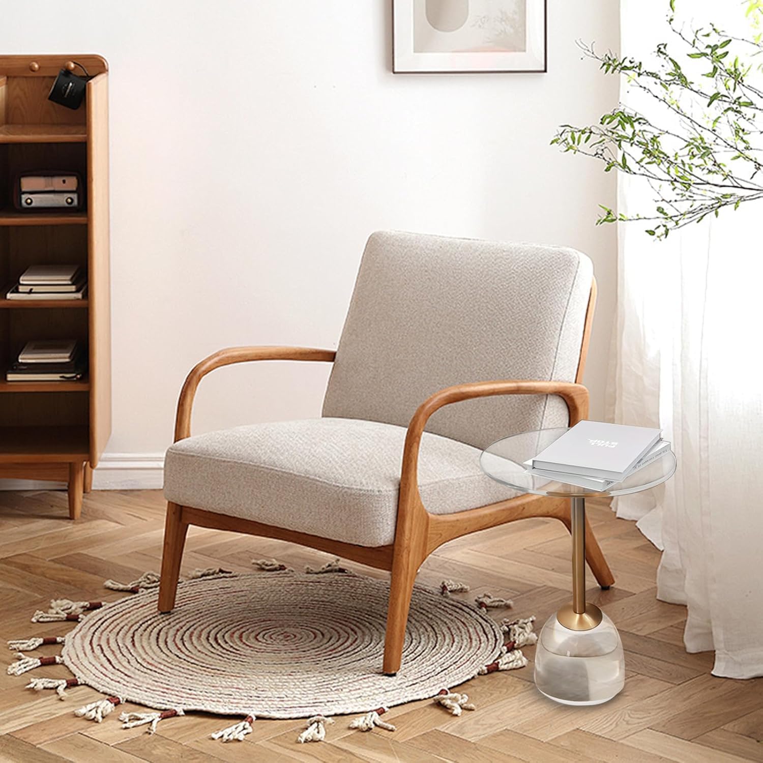 Clear Acrylic End Table, Acrylic Side Table Modern Small Round Table with Solid Base for Living Room, Bedroom（2 pcs）