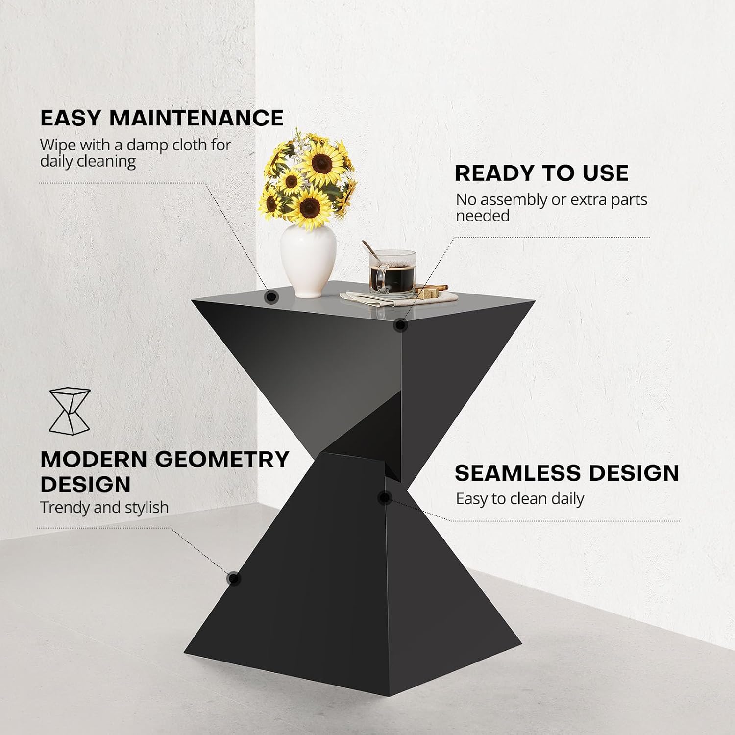 BECHAEO Black Acrylic Side Table Set of 2, Small End Tables for Small Spaces, Modern Acrylic End Tables Living Room Bedroom Nightstand with Irregular Design, Lightweight Farmhouse Outdoor Side Tables