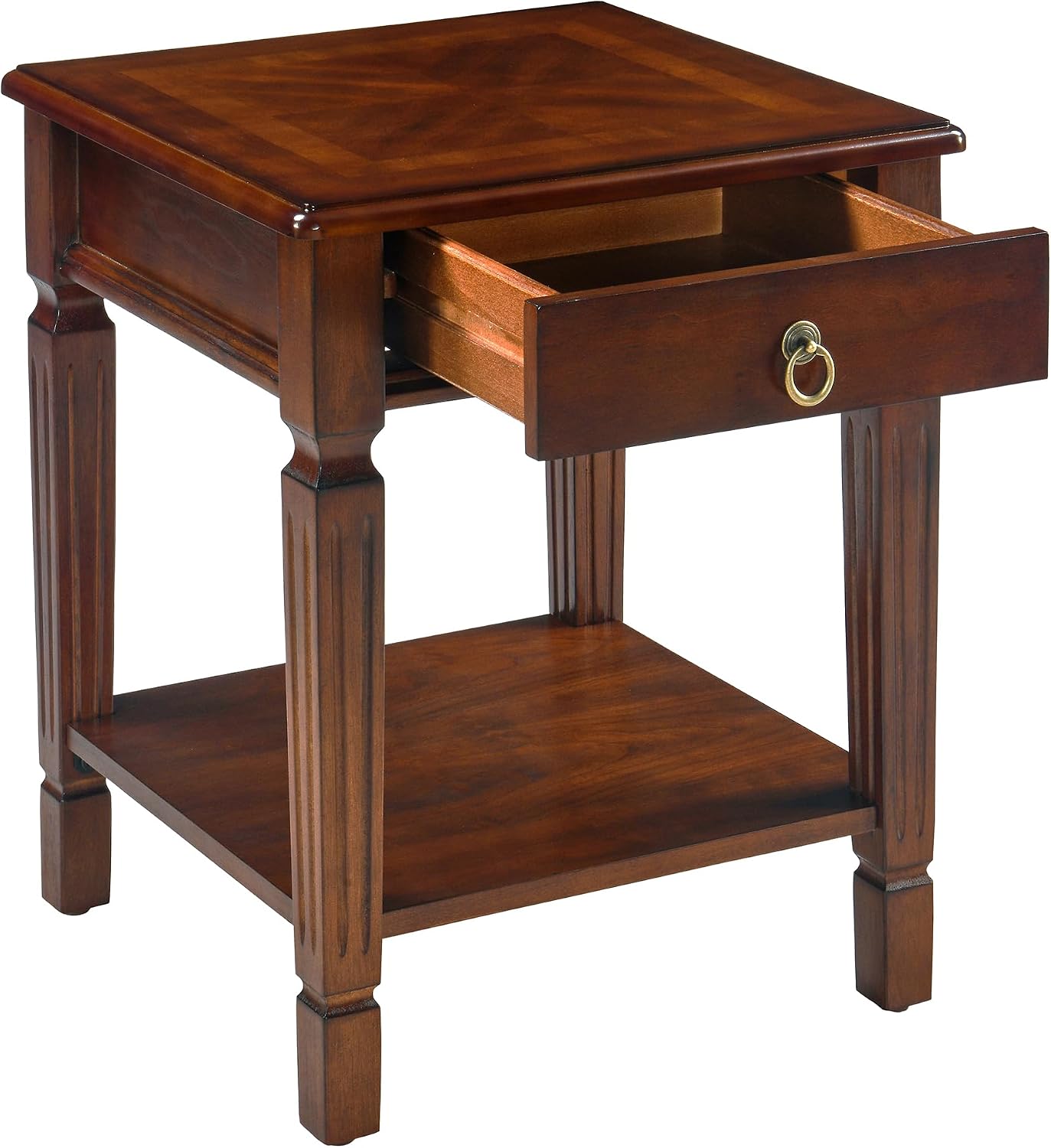 End Side Table with Storage Drawer and Shelf, Farmhouse Sofa Beside Table with Carved Wood Legs, 21.9'H Telephone Table for Living Room, Square Corner Tables, Easy Assembly, Dark Cherry BZ-D1258