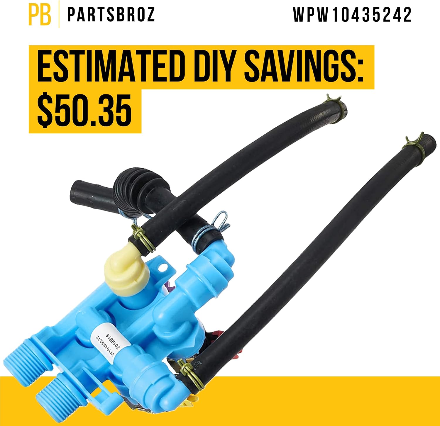 PartsBroz WPW10435242 Water Inlet Valve Assembly - Compatible With Whirlpool Maytag Washer - Replaces AP6021375 W10435242 2311853 PS11754698 W10435236 Ultra Durable Replacement