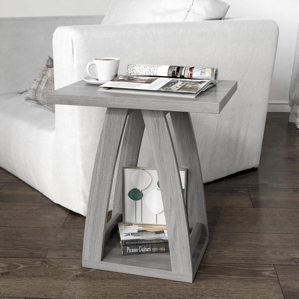 FROMJBEST End Tables Living Room, Side Table Beside Sofa, Nightstand for Bedroom, Couch Side Table with Shelf, Modern End Table for Living Room, Grey End Table Set of 2