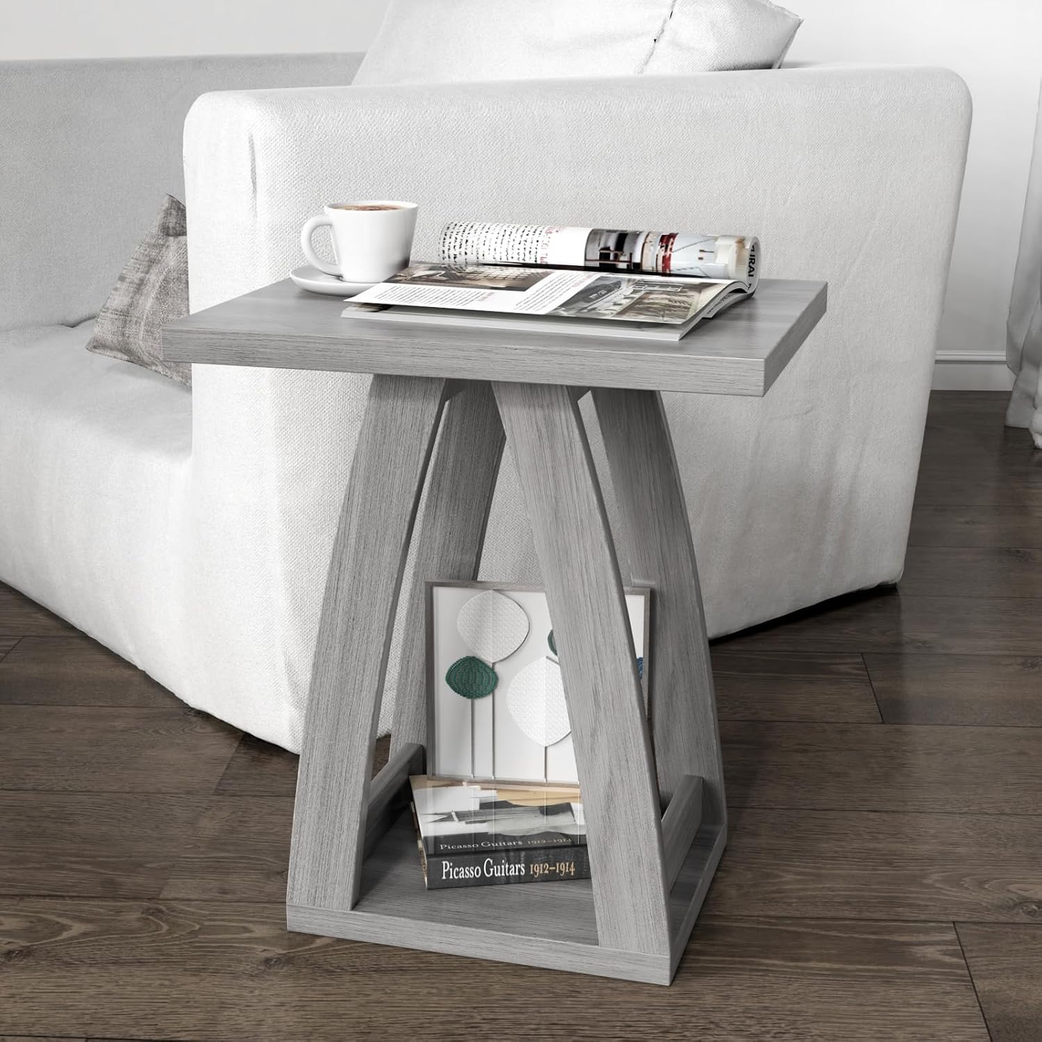FROMJBEST End Tables Living Room, Side Table Beside Sofa, Nightstand for Bedroom, Couch Side Table with Shelf, Modern End Table for Living Room, Grey End Table Set of 2