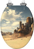 Elongated Toilet Seat Distant Desert Town Resin Toilet Seat Slow Quiet Close with Quick-Release Hinges Toilet Seat with Cover Easy to Clean Install
