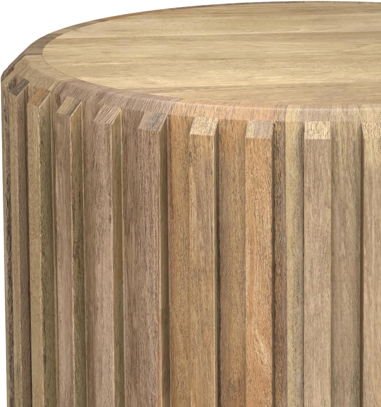 SIMPLIHOME Lyall End Table - 16 inch Wide Solid Mango Wood Round Accent Table with Gear-Fluted Sides in Natural, Contemporary Nightstand or Lamp Stand for Living Room or Bedroom, Assembled
