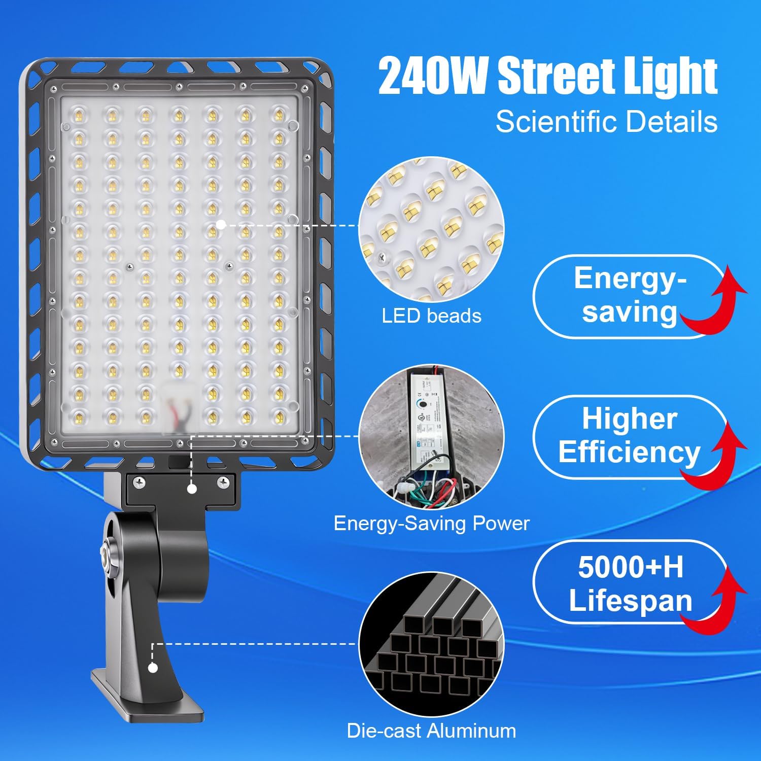ledmo LED Parking Lot Light 240W Outdoor Flood Light Dusk to Dawn with Adjustable Wall Mount 37000lm IP65 LED Street Commercial Security Area Lighting for Yard Sport Barn Shop Warehouse 4 Pack