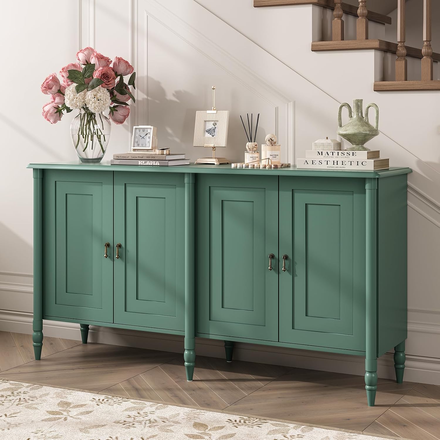 JOINICE Buffet Cabinet with Storage,Credenza Coffee Bar for Kitchen,Buffet Storage Cabinet with 4 Doors,59' Vintage Sideboard,Green
