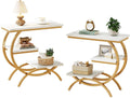 Tribesigns C-Shaped End Table Set of 2, Industrial 3-Tier Small Side Table for Couch, Wood Bedside Table Snack Side Table with Storage Shelves for Living Room Small Space, White Gold