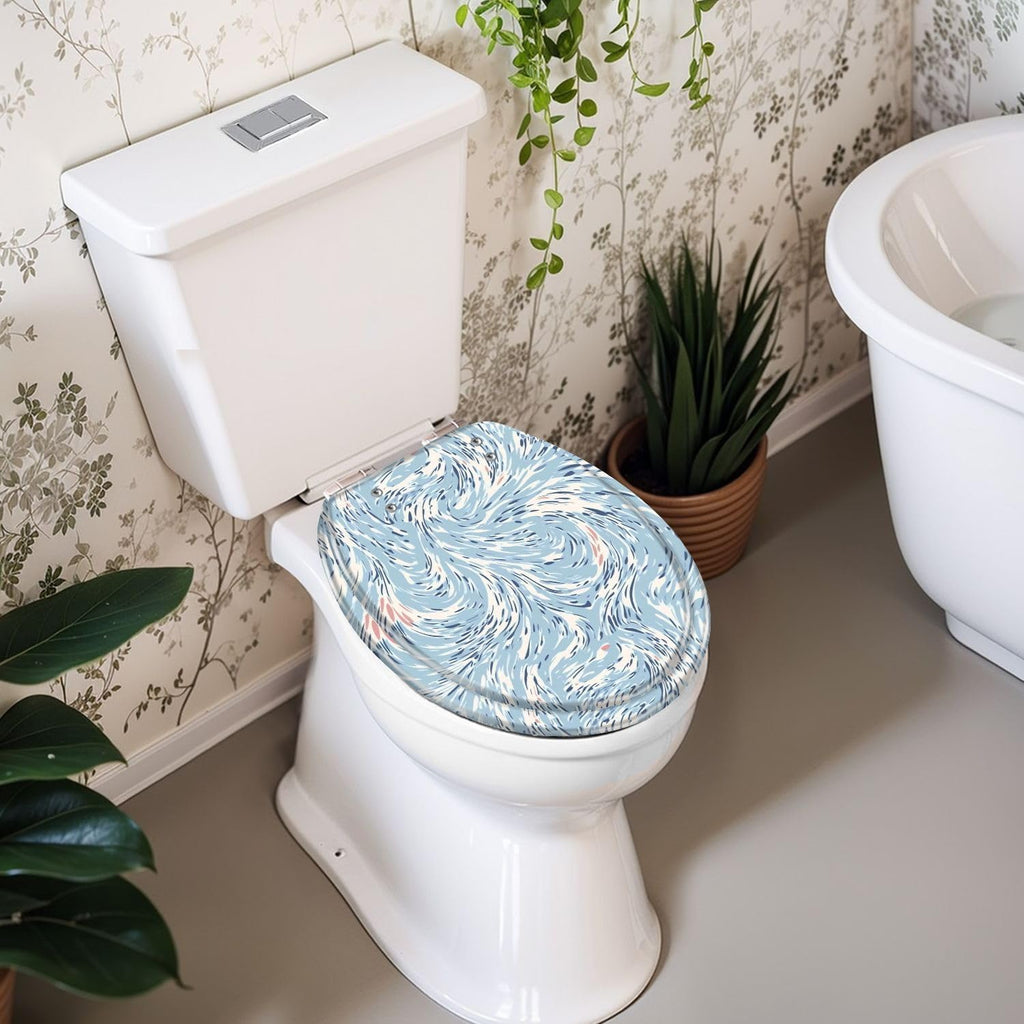 Round Toilet Seat Abstract Hand Drawing Liquid Fluid Wavy Swirl Marbling Leopard Cheetah Resin Toilet Seat Slow Quiet Close Lid with Quick-Release Hinges Cover Bumpers Easy to Clean Install