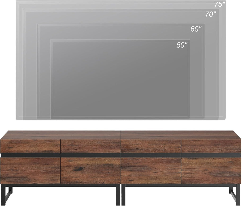 WAMPAT TV Stand and End Table Set of 3, 70 Inch TV Stand and 2 End Table Set with 2 Drawers for Living Room, Entertainment Center, Console TV Table Living Room Table Sets,Brown
