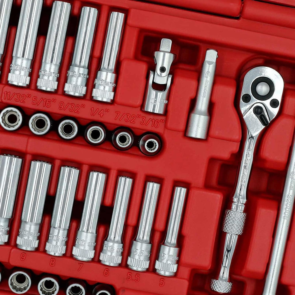 Genius Tools 42PC 1/4' Dr. Metric & SAE Deep Hand Socket Set (12-Point) - TW-242MS