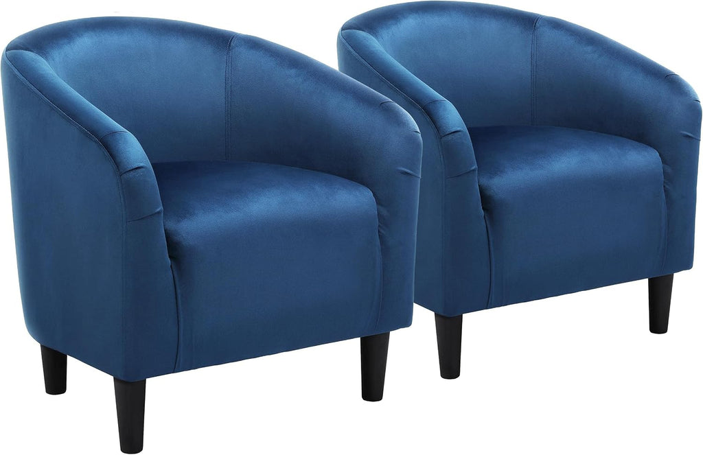 Yaheetech Barrel Chairs, Velvet Accent Chairs with Soft Padded Armrest for Living Room Bedroom Waiting Room Office, Set of 2, Pagoda Blue