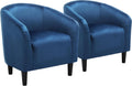 Yaheetech Barrel Chairs, Velvet Accent Chairs with Soft Padded Armrest for Living Room Bedroom Waiting Room Office, Set of 2, Pagoda Blue