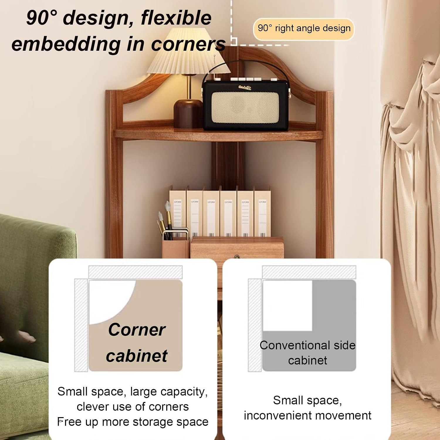 Tall Corner Cabinet, Bathroom Organizers and Storage, Corner Storage Shelf,Floor Storage Cabinet Home Space Saver,Curved Profile Design, for Living Room, Kitchen, Laundry Room(Yellow,73cm)