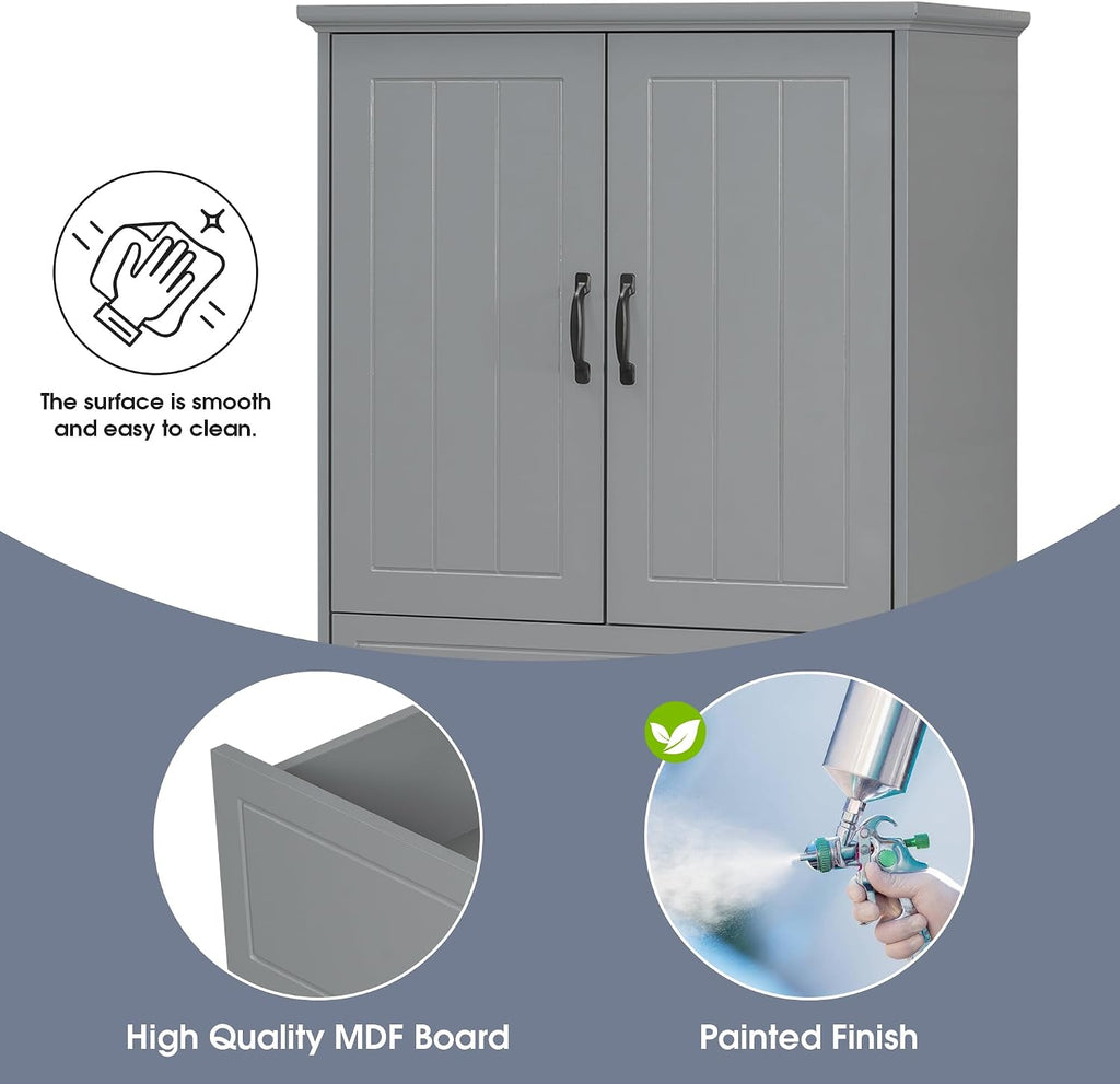 Bathroom Storage Cabinet with 2 Removable Bins, 65.8 in Tall | MDF, painted finish, adjustable shelf, 2 removable bins, enclosed storage, anti-tip, bathroom, 29.9 W x 15.7 D x 65.8 H in