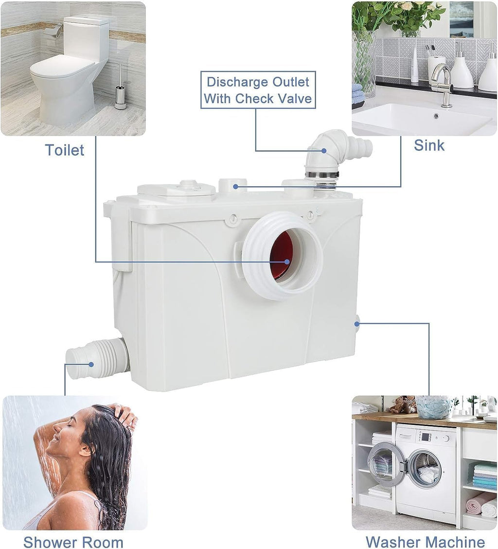 Upflush Toilet with Macerator Pump For Basement, 700 Watt One Piece Macerating Toilet for Bathroom, Powerful & Quiet Dual-Flush Elongated One-Piece Toilet, Glazed Surface, 30FT Up Pumping
