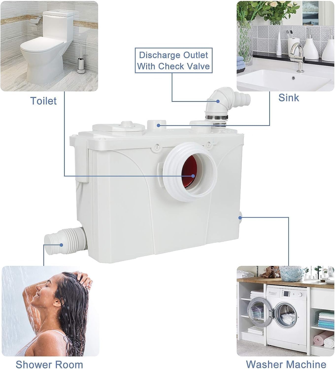 Upflush Toilet with Macerator Pump For Basement, 700 Watt One Piece Macerating Toilet for Bathroom, Powerful & Quiet Dual-Flush Elongated One-Piece Toilet, Glazed Surface, 30FT Up Pumping