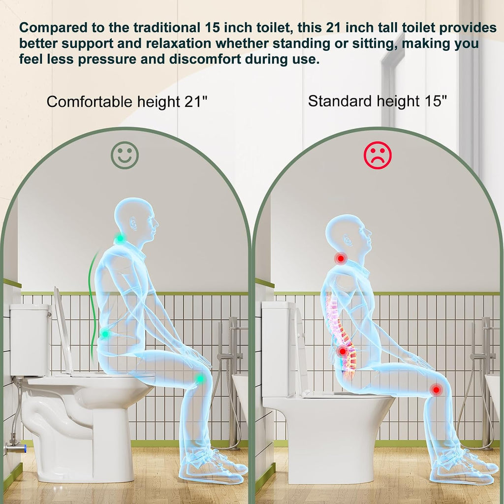 Simple Project 21' Elongated Extra Tall Toilets, Standard 12' Rough in Bathroom Toilet & Powerful Single Flush 1.28gpf High Toilet With Comfortable Soft Closing Seat, Ideal for Seniors, Handicap, Tall