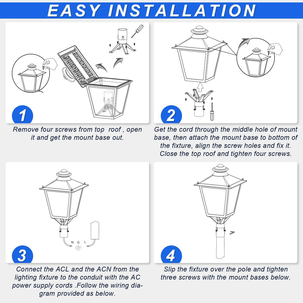 LED Post Top Light 120W/100W/80W Power Tunable, 3CCT 3000K/4000K/5000K Outdoor Post Pole Lights, IP65 Waterproof LED Parking Lot Light for Garden Yard Street Lighting, AC100-277V UL Listed