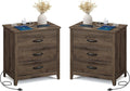 VASAGLE LIRY Collection - Farmhouse Nightstand with Charging Station, Set of 2, Bedside Tables, Side End Tables with 3 Drawers, for Bedroom, Taupe Brown ULET979T01