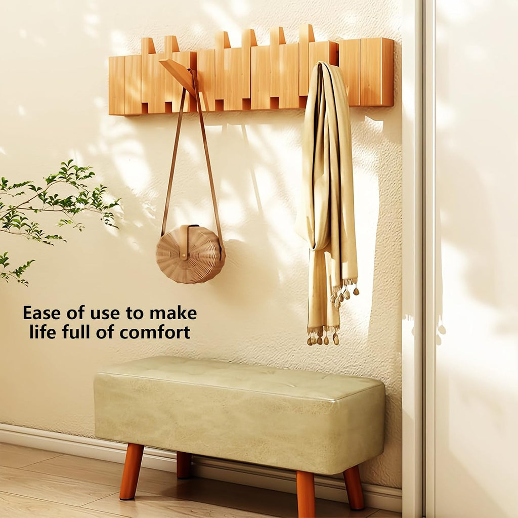 Wall Mounted Piano Key Hanger | Flip Style Hook | Entrance Wall Art Hook, Made of Oak Wood (3 Times Painted, 4 Times Polished) (Beech, 12Hooks)