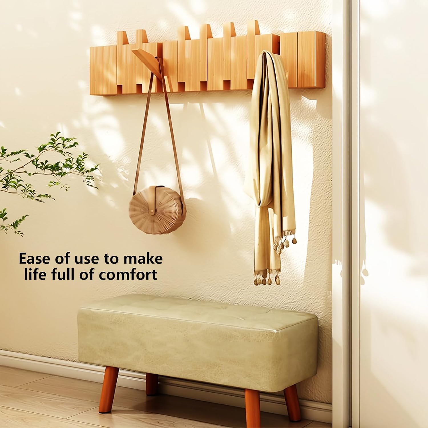 Wall Mounted Piano Key Hanger | Flip Style Hook | Entrance Wall Art Hook, Made of Oak Wood (3 Times Painted, 4 Times Polished) (Beech, 12Hooks)