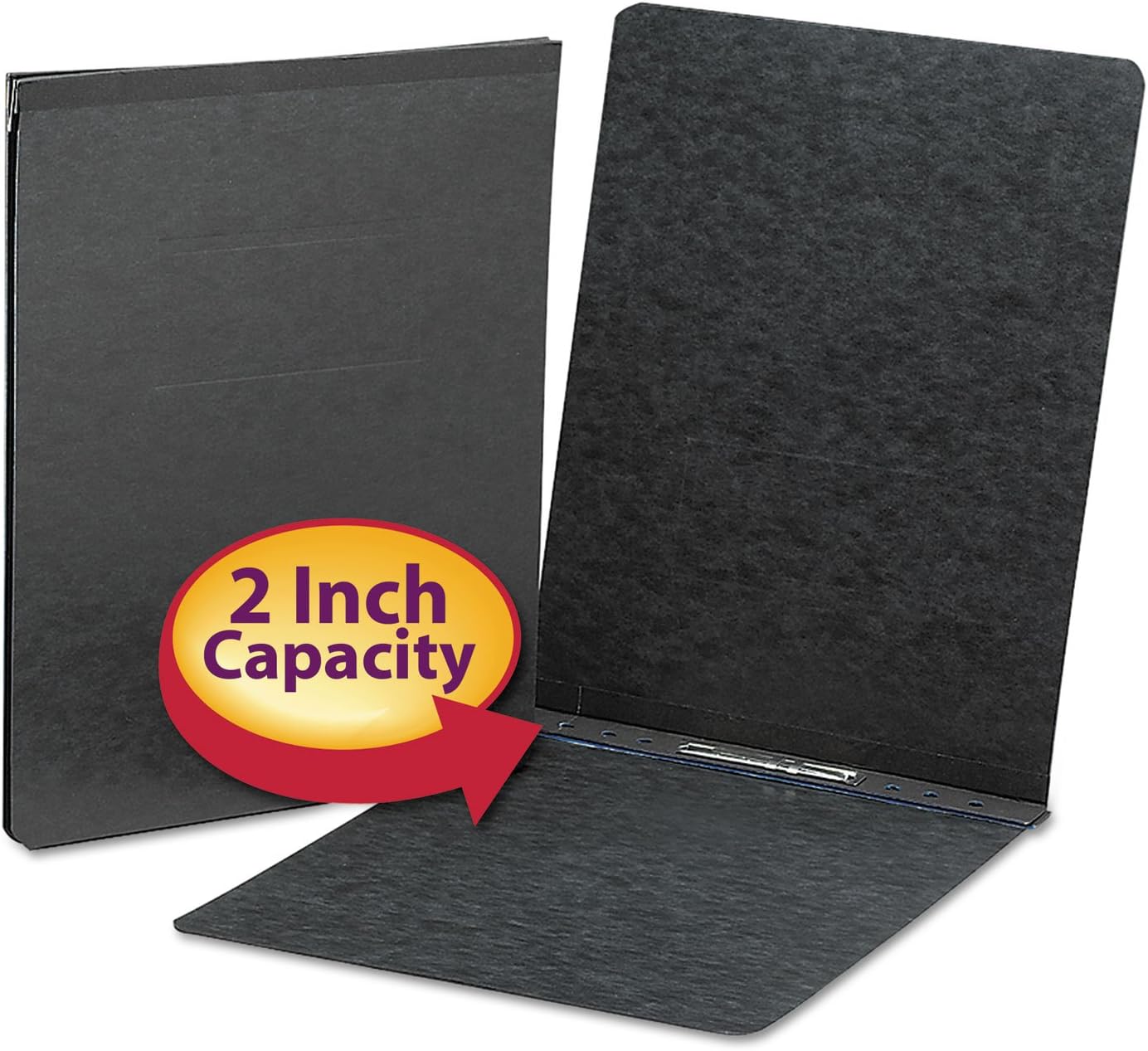 Smead PressGuard Report Cover, Metal Prong Top Fastener with Compressor, 2' Capacity, Letter Size, Black, 25 per Box (81124)