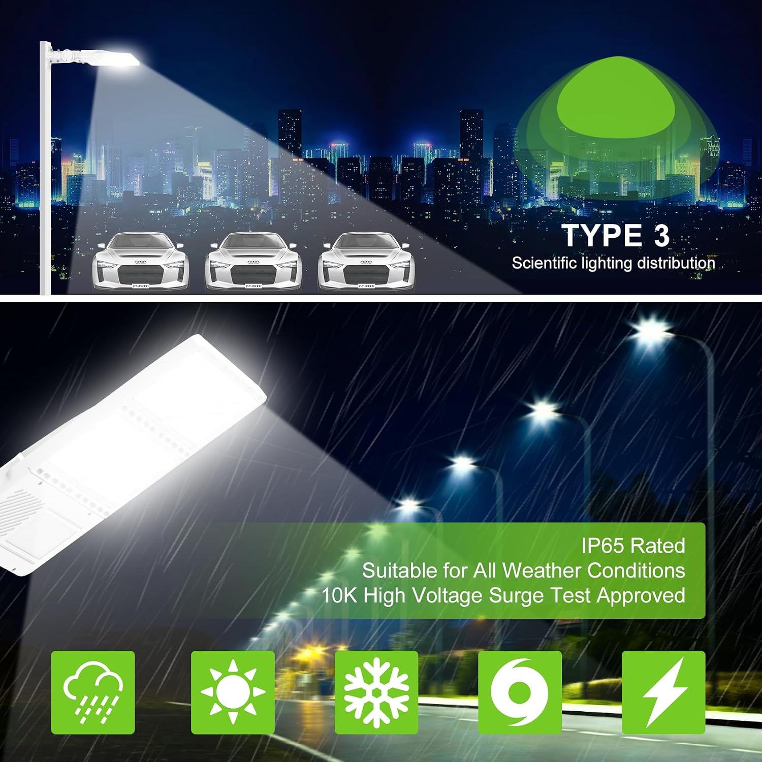 320W LED Parking Lot Light with Photocell UL Listed 48000LM 5000K LED Shoebox Light Pole Flood Fixture IP65 Commercial Area Lighting Arm & Slip Fitter in 1 Mount, AC100~277V
