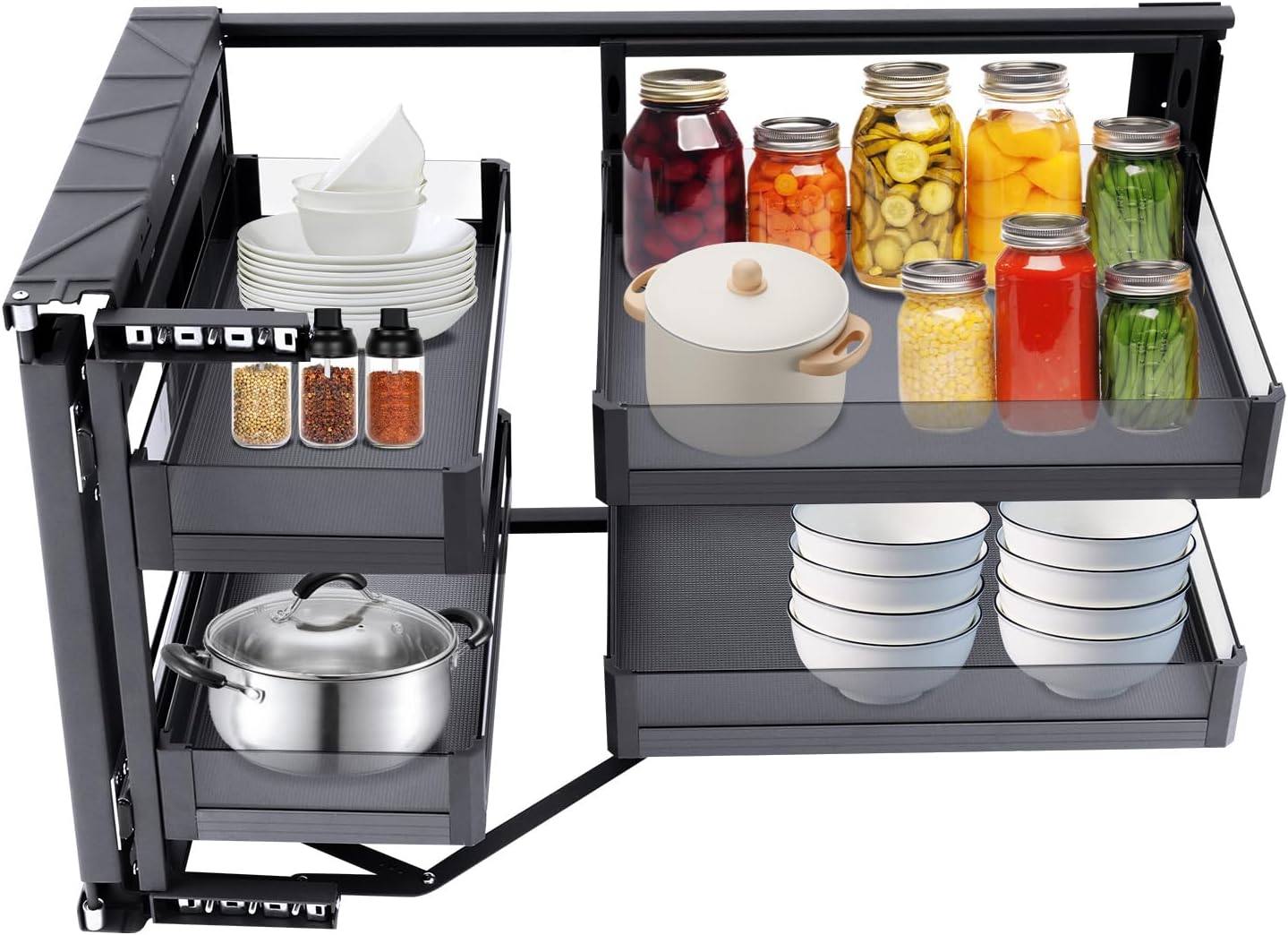 Blind Corner Cabinet Pull Out Right, 15 Inch Blind Corner Cabinet 2 Tiers Organizer Adjustable Design, Hidden Slide Out Shelves for Store Kitchen Utensils (Pull Out Left & Right)