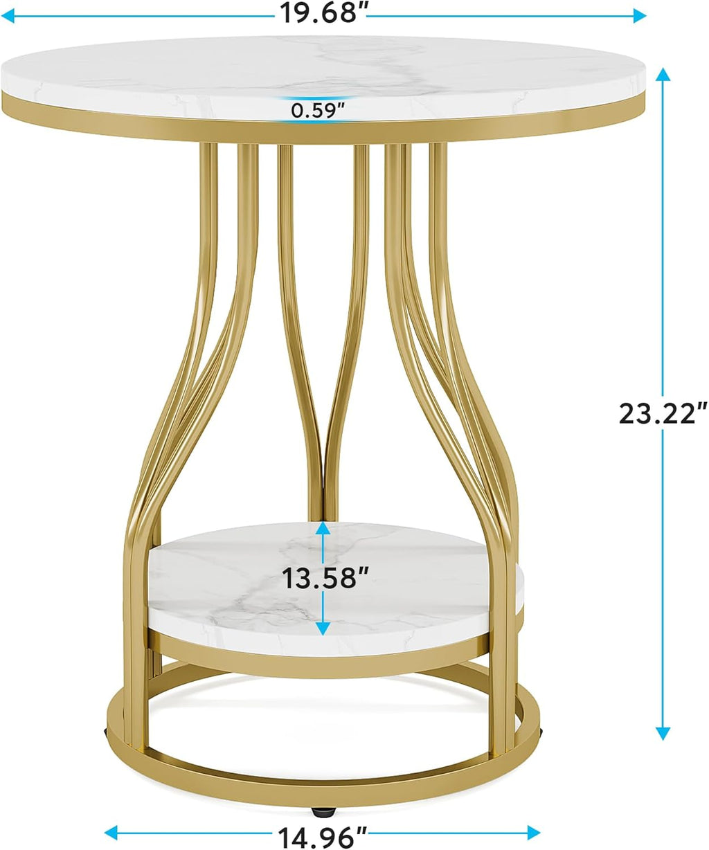 Tribesigns Round Side Table White Gold End Table Set of 2, 2-Tier End Table Modern Bedside Table Small Side Table with Storage Sofa Side Table with Metal Frame for Living Room