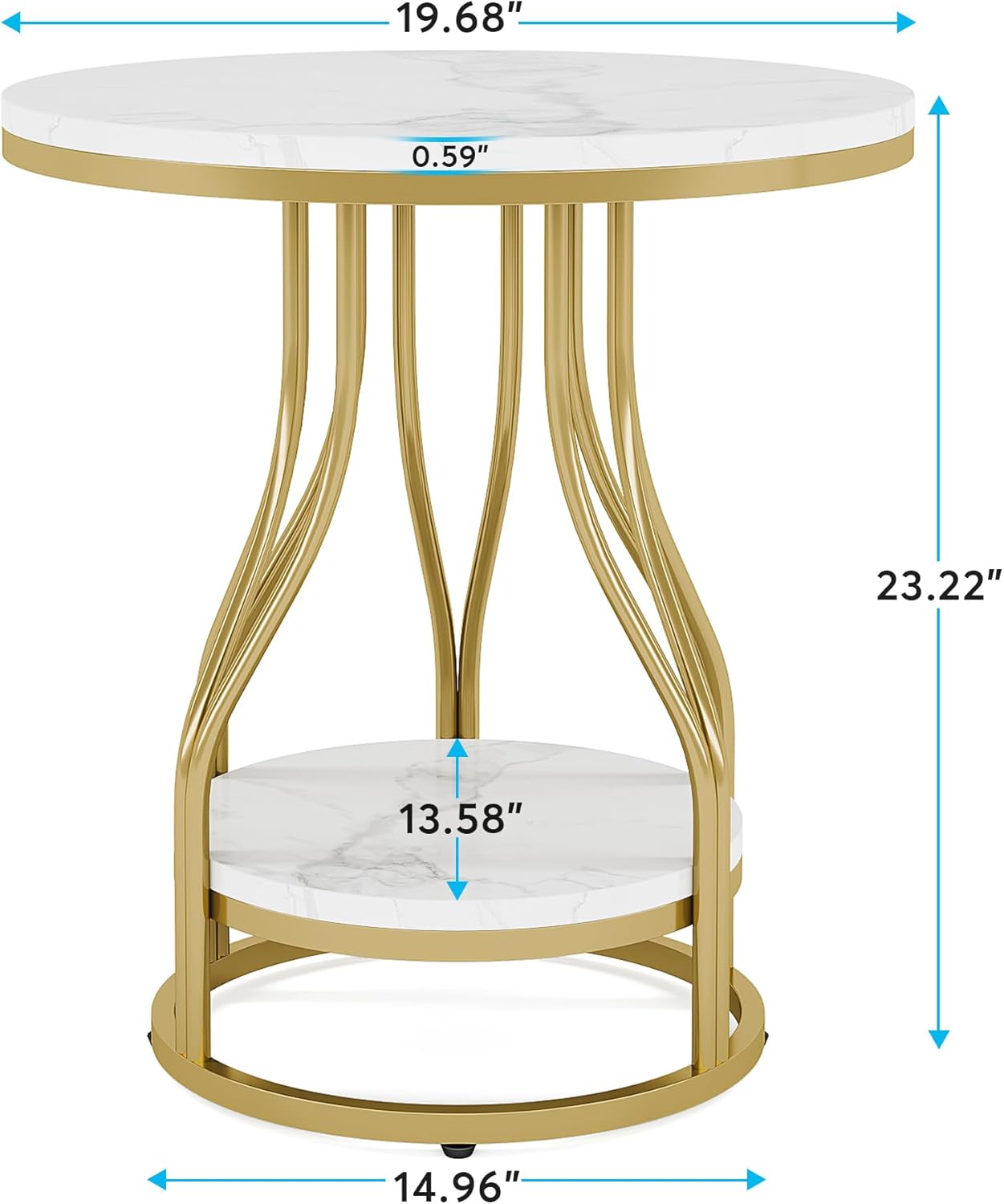 Tribesigns Round Side Table White Gold End Table Set of 2, 2-Tier End Table Modern Bedside Table Small Side Table with Storage Sofa Side Table with Metal Frame for Living Room