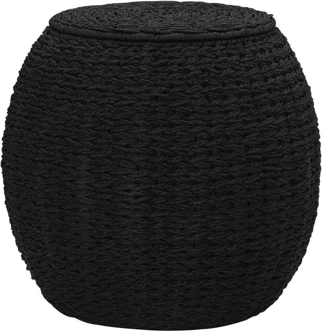 Household Essentials Handwoven Paper Rope Barrel Wicker Storage Basket Side Table, Black