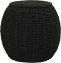 Household Essentials Handwoven Paper Rope Barrel Wicker Storage Basket Side Table, Black