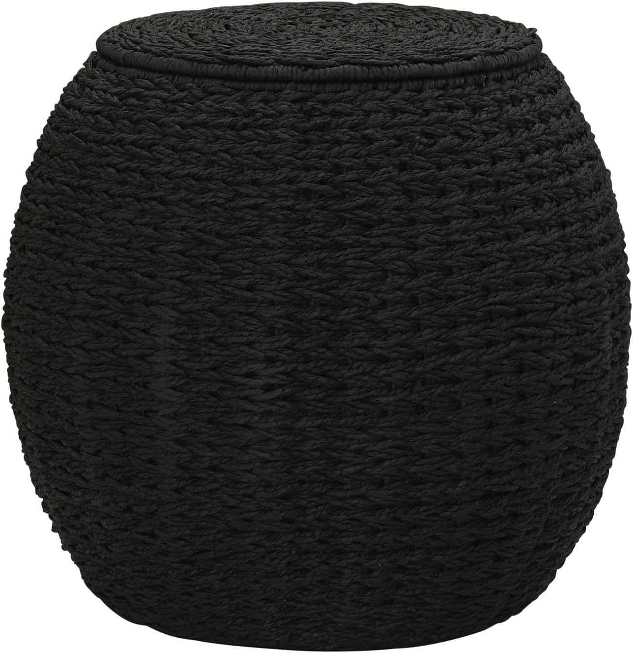 Household Essentials Handwoven Paper Rope Barrel Wicker Storage Basket Side Table, Black