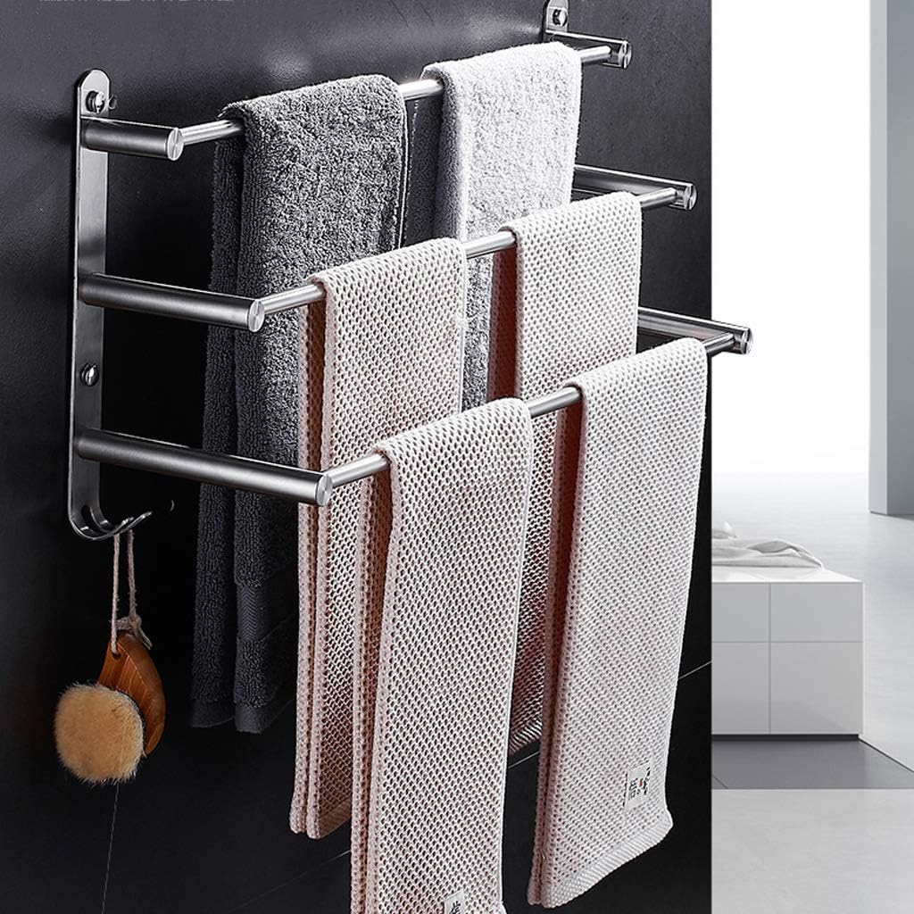 Stainless Steel Wall-Mounted Bathroom Towel Rack 3-Layer Brushed Hotel Towel Bar Rail Shelf Storage Holder (Size : 30cm)