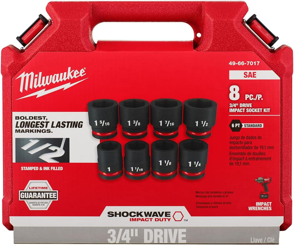 Milwaukee Electric - 8PC IMP Duty 3/4DR SAE STD 6-PT Socket Set
