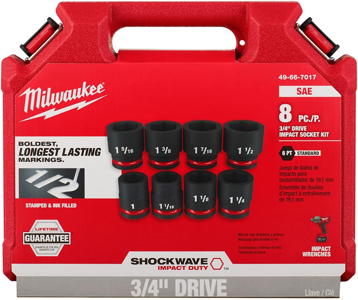 Milwaukee Electric - 8PC IMP Duty 3/4DR SAE STD 6-PT Socket Set