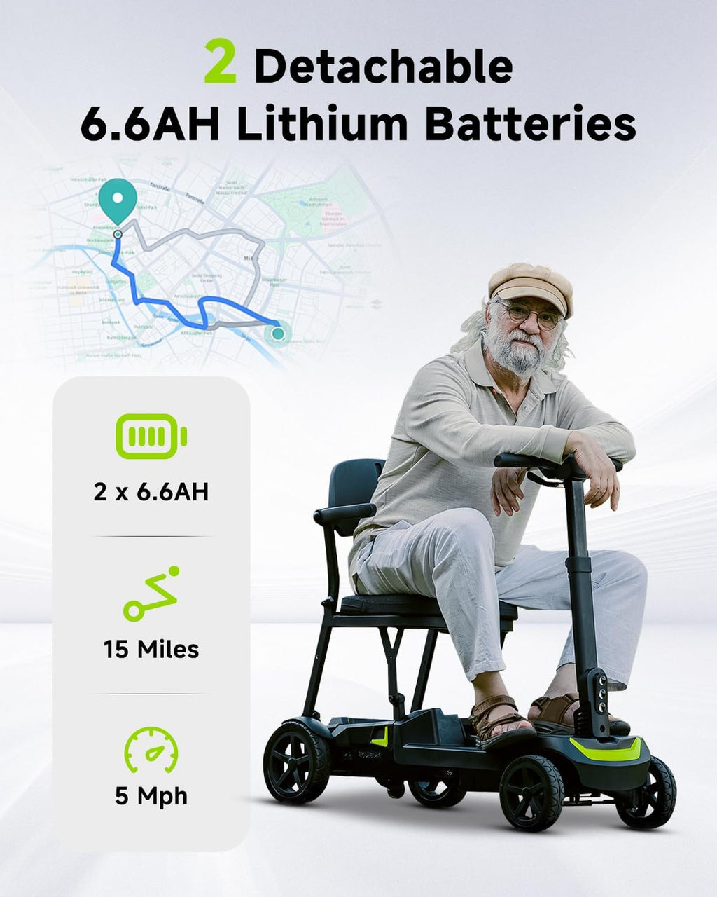 SCOOTNGO Mobility Scooters for Seniors & Adults 4 Wheel Travel Mobility Scooter Airline Approved with Two Batteries, Lightweight, Foldable, No Assembly Needed (Black Yellow, Dual Batteries with Wagon)