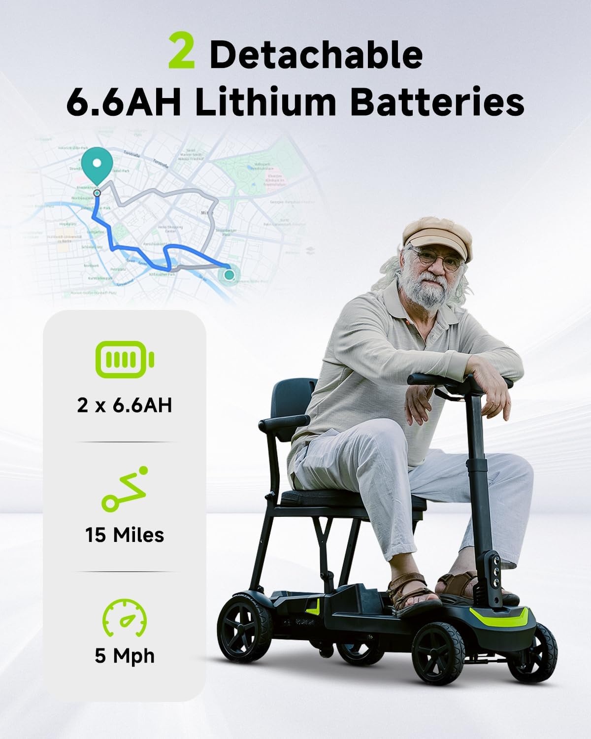 SCOOTNGO Mobility Scooters for Seniors & Adults 4 Wheel Travel Mobility Scooter Airline Approved with Two Batteries, Lightweight, Foldable, No Assembly Needed (Black Yellow, Dual Batteries with Wagon)
