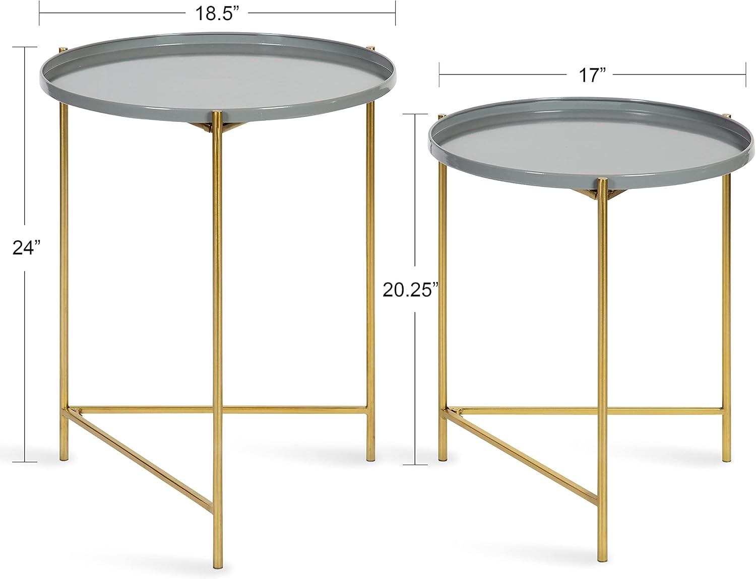 Kate and Laurel Ulani Modern Nesting Side Table, Set of 2, Gray and Gold, Sophisticated Glam End Tables for Storage and Display