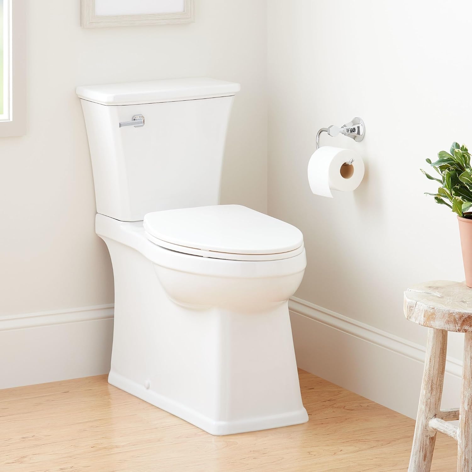 Signature Hardware 483979 Benbrook 1.28 GPF Two Piece Skirted Elongated Toilet - ADA Compliant, Elongated Seat Included - White/Chrome Lever