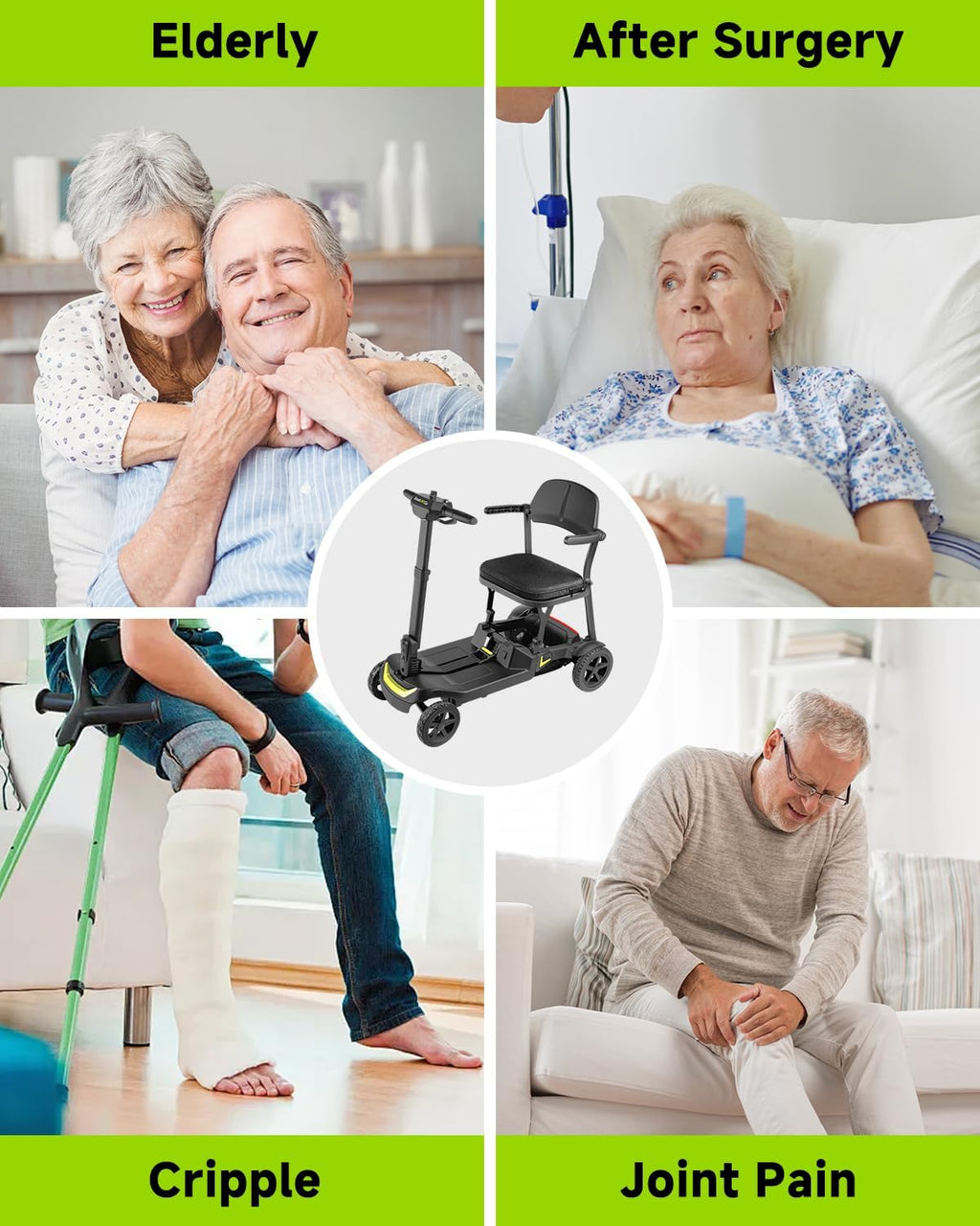 SCOOTNGO Mobility Scooters for Seniors & Adults 4 Wheel Travel Mobility Scooter Airline Approved with Two Batteries, Lightweight, Foldable, No Assembly Needed (Black Yellow, Dual Batteries with Wagon)