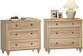 WAMPAT Farmhouse End Table, Large Wood Bedside Table Night Stand, Wide Sofa Side End Table for Living Room, Bedroom, Oak, (2 PCS)