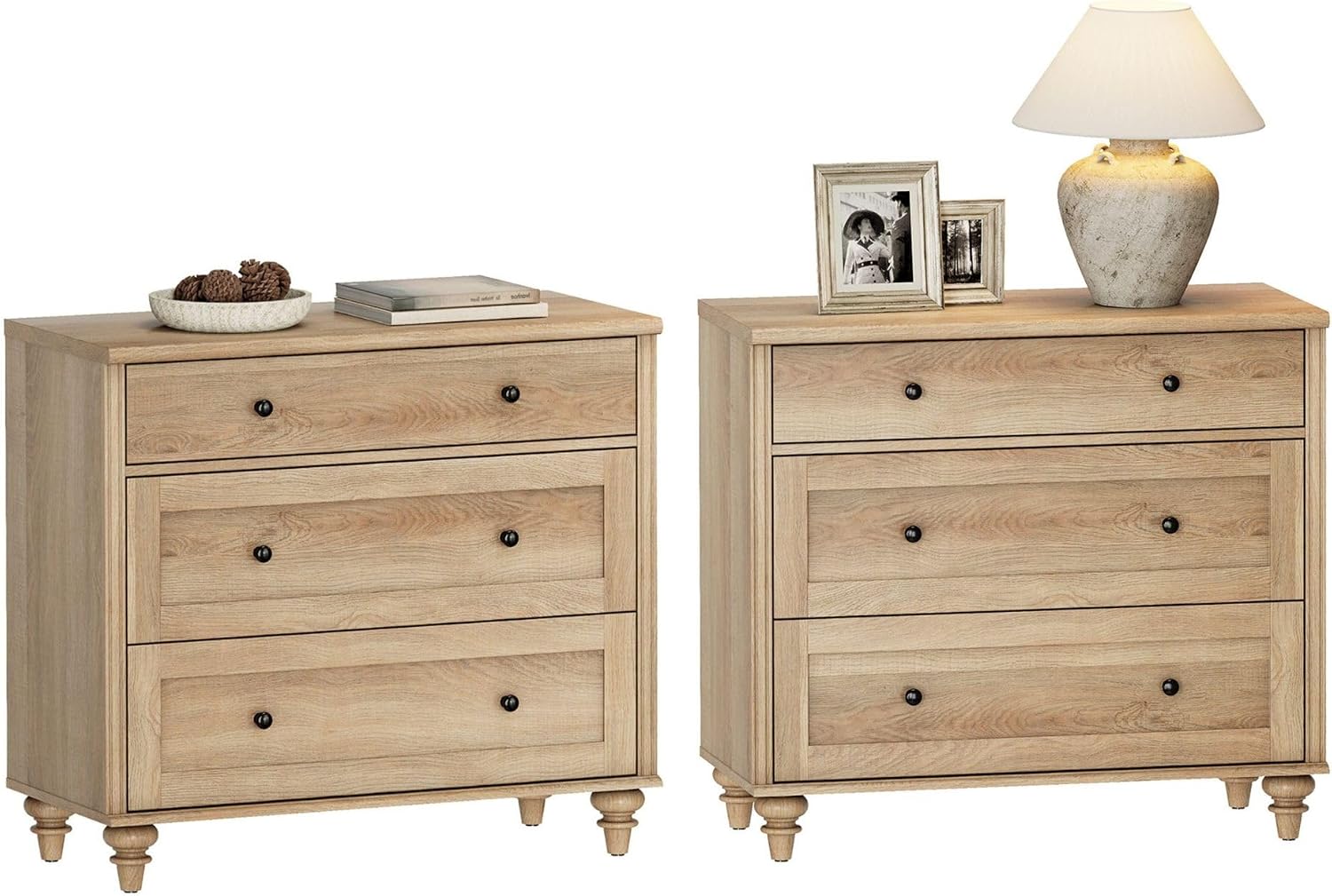 WAMPAT Farmhouse End Table, Large Wood Bedside Table Night Stand, Wide Sofa Side End Table for Living Room, Bedroom, Oak, (2 PCS)