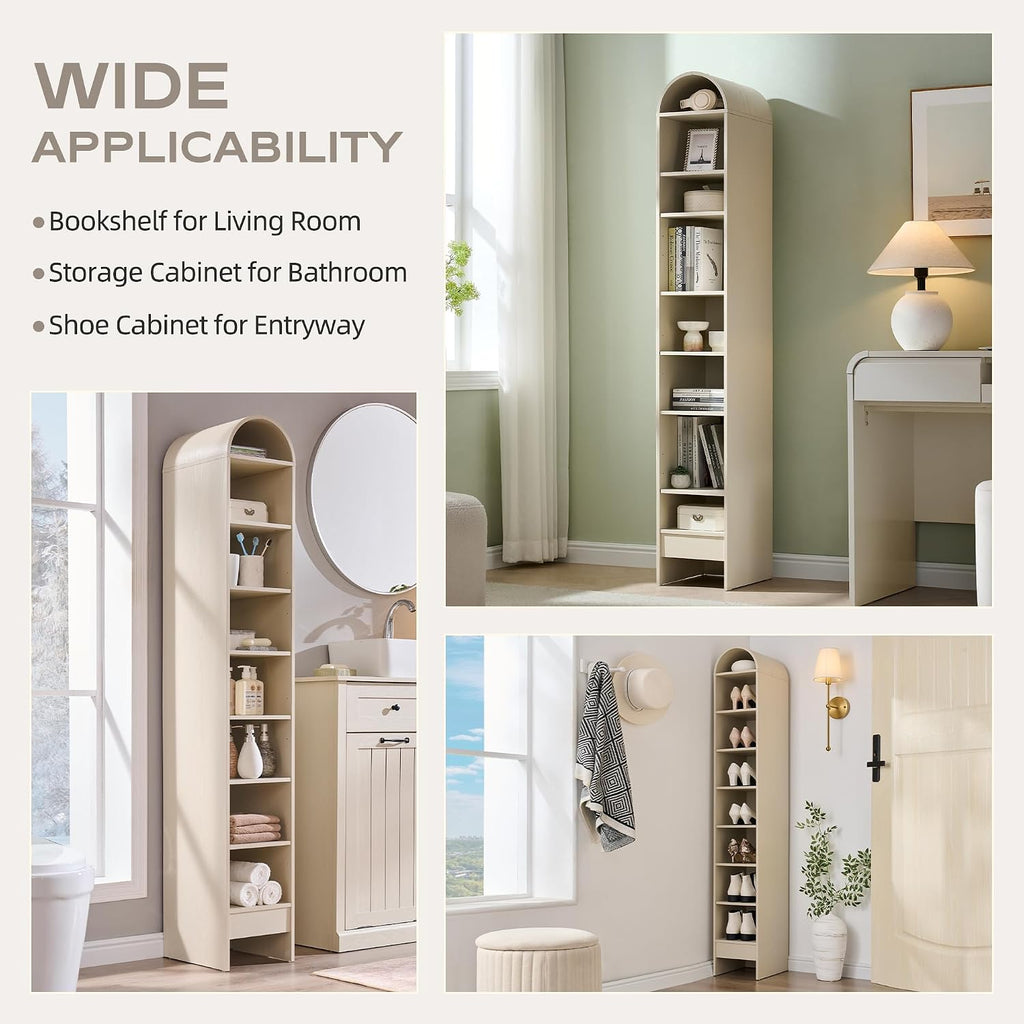 IFGET 67' Tall Arched Bookshelf, 8 Tiers Arch Bookcase with Storage, Modern Farmhouse Book Shelf with Adjustable Shelves, Wood Bookshelf w/Open Display Shelves for Living Room, Office (Cream)