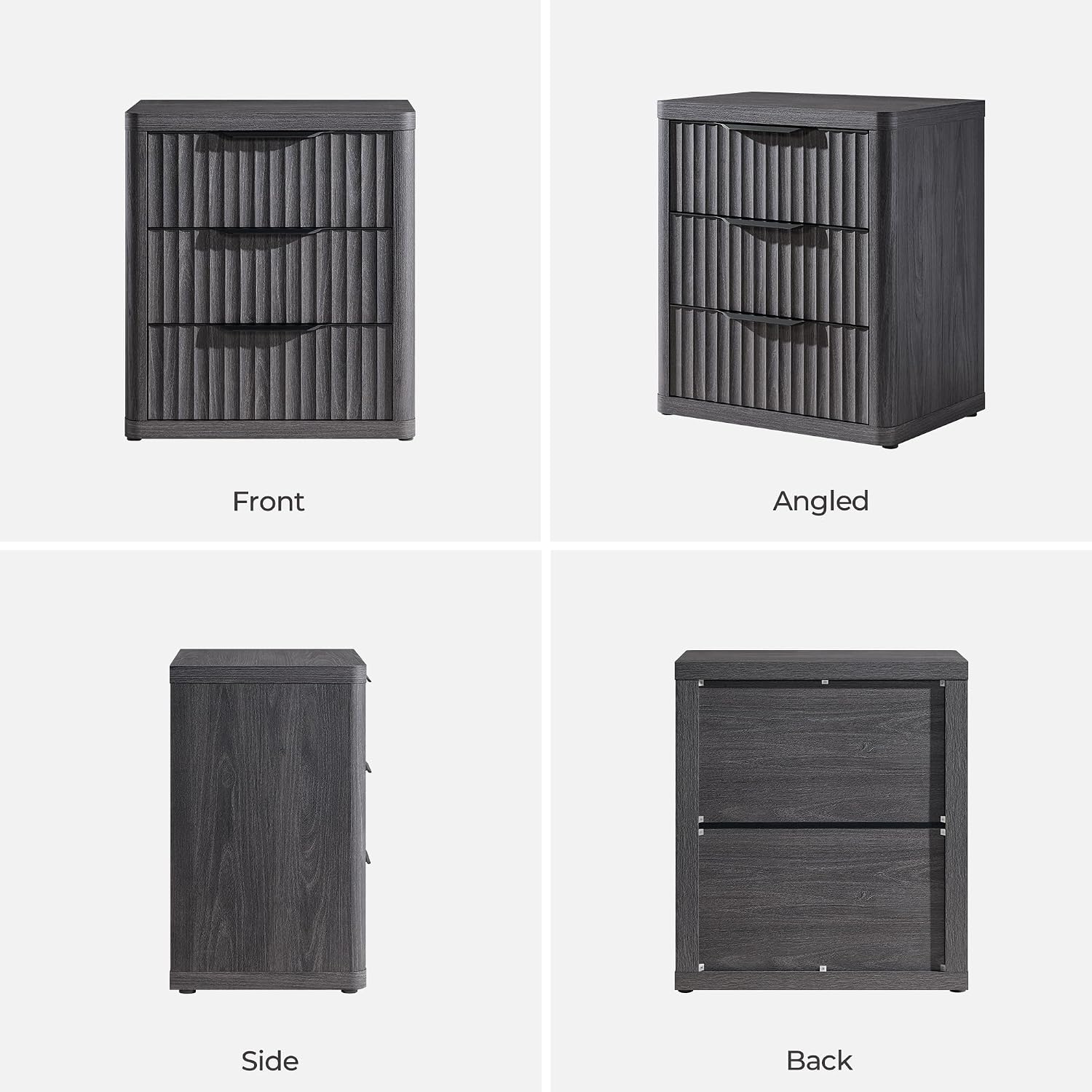SICOTAS Night Stand Set of 2 Nightstands with 3 Drawers Storage Bedside Table Large Fluted Bed Side End Table Modern 25.6' Tall Wide Night Stands for Bedroom Living Room Sofa Couch Office