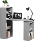 HOMCOM Modern Home Office Desk with 6-Tier Storage Shelves, 47' Writing Desk with Bookshelf, Gray