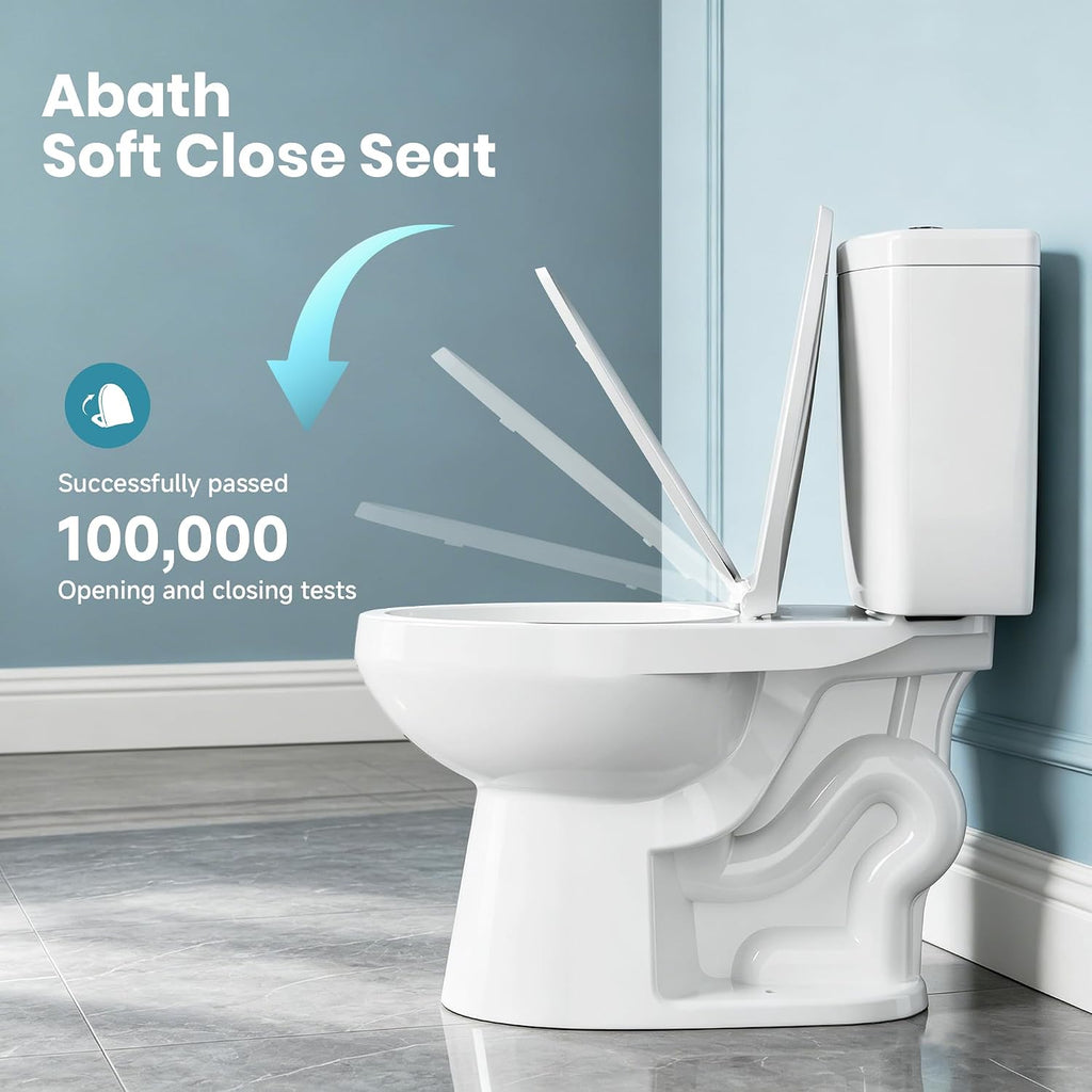 ABath 17.5' Tall Toilet Elongated with Soft Close Seat & 360° TSUNAMI Flush 0.9/1.27 GPF, WaterSense/1000g Map Certified, NANO CLEAN Ceramic, Two Piece Compact Toilets for Small Bathroom, 12' Rough in