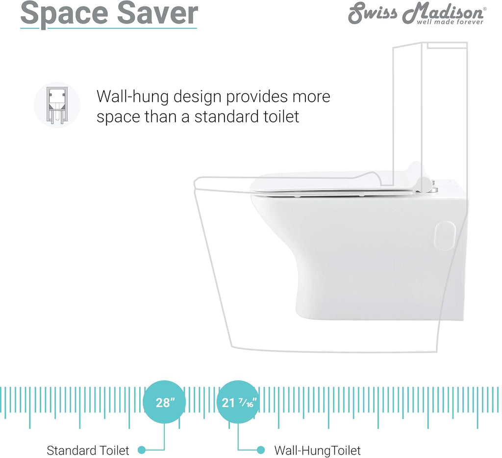 Swiss Madison Well Made Forever SM-WT455 Carré Wall Hung Toilet, Glossy White
