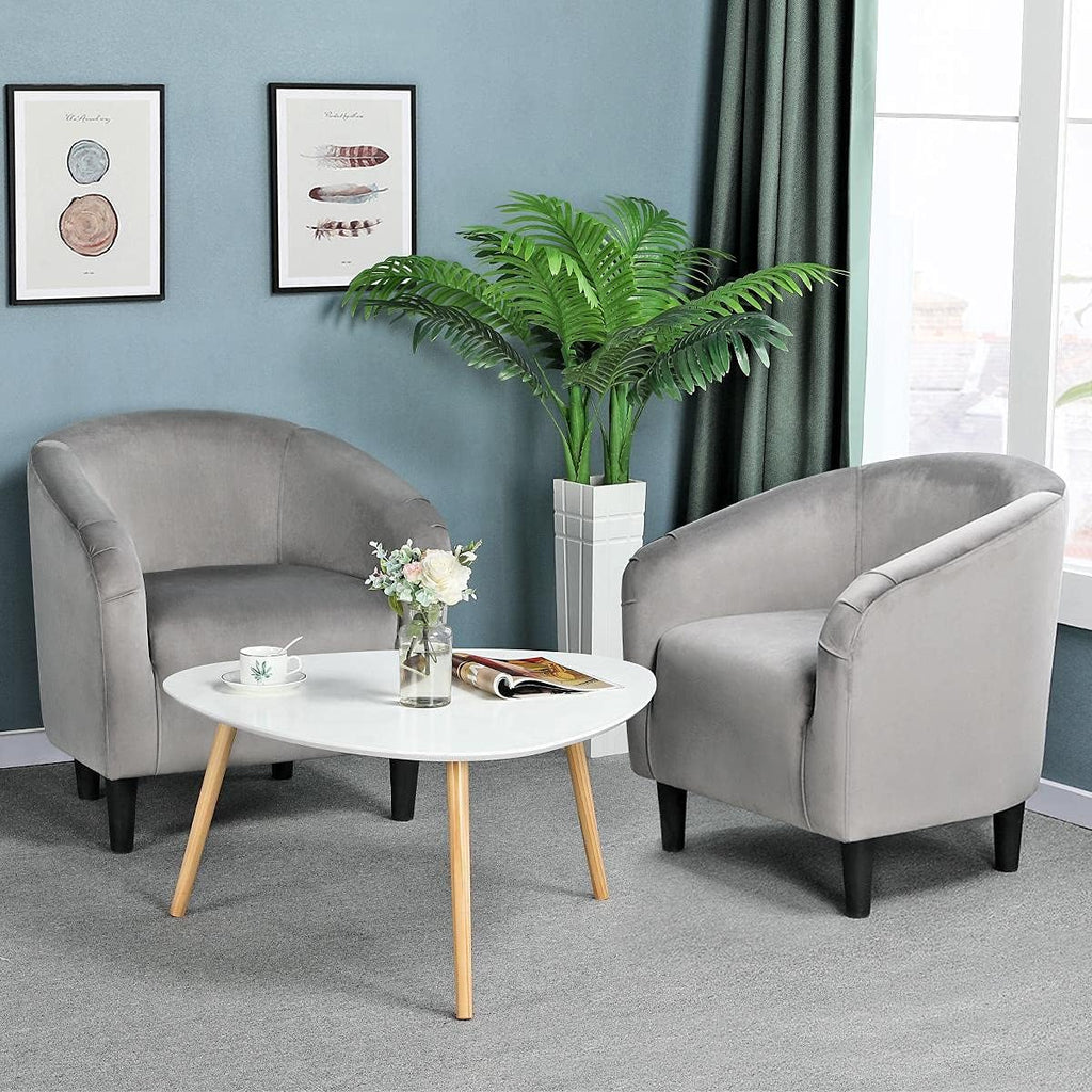 Yaheetech Barrel Chairs, Furry Accent Chairs with Soft Padded Armrest for Living Room Bedroom Waiting Room Office, Set of 2, Gray