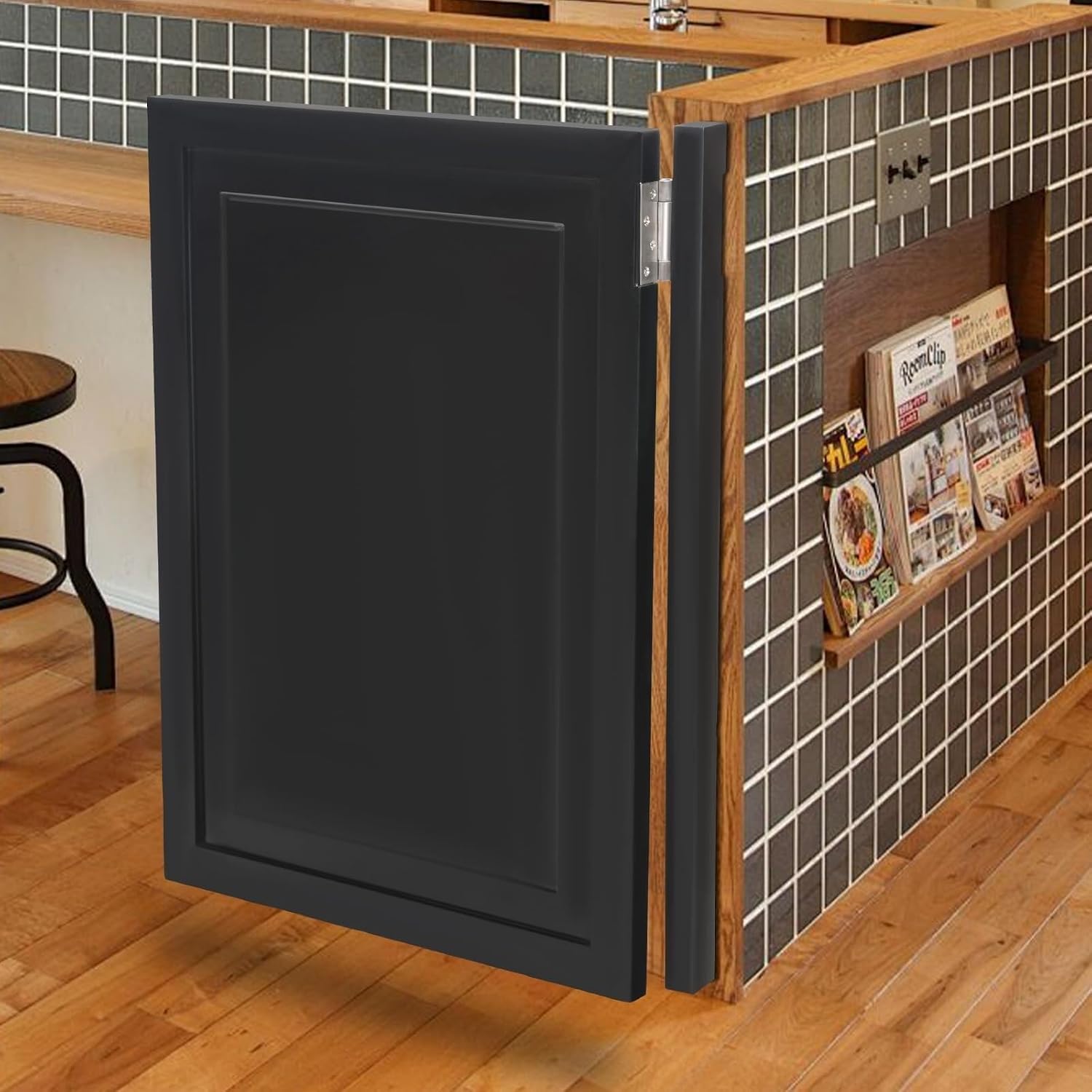 Swinging Door Cafe Doors,Solid Wood Swing Door Interior Saloon Half Partition Doors with 3 Hinges for House Kitchen Shop Entrance Pub Porch(27.6x35.4in-Black)